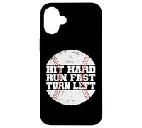 Carcasa para iPhone 16 Plus Hit Hard Run Fast Turn Left Baseball Softball Pun Baseballer