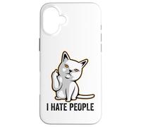 Carcasa para iPhone 16 Plus I Hate People Sign,Funny Cat Giving The Finger Flipping Off