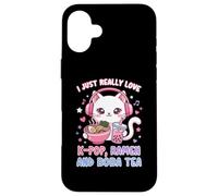 Carcasa para iPhone 16 Plus I Just Really Love K-Pop Ramen y Boba Tea Cute Cat