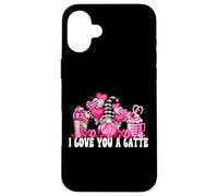 Carcasa para iPhone 16 Plus I Love You A Latte Pink Buffalo Plaid Decor Valentines GNOME