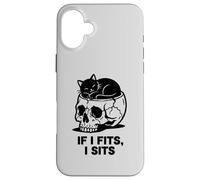Carcasa para iPhone 16 Plus If I Fits I Sits Cat Skull Funny Gothic Dark Meme Humor 2