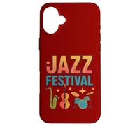 Carcasa para iPhone 16 Plus Jazz Festival Concierto Saxofón Bombos