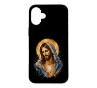 Carcasa para iPhone 16 Plus Jesucristo Manto Azul Icono Sagrado Fe Obra De Arte