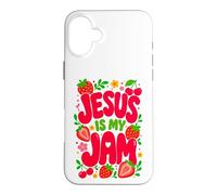 Carcasa para iPhone 16 Plus Jesus is My Jam Cute Christian Strawberry Faith