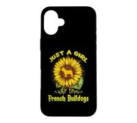 Carcasa para iPhone 16 Plus Just A Girl Who Loves French Bulldogs Dog Puppy Sunflower