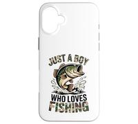 Carcasa para iPhone 16 Plus Juventud Pesca Camo Bass Fish Just Boy Who Love Fishing Funny