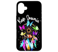 Carcasa para iPhone 16 Plus Keep On Dreamin - Atrapasueños con Plumas de Mariposas Coloridas