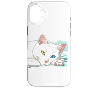 Carcasa para iPhone 16 Plus Khao Manee Rare ODD-Eye Raza Tailandesa Blanco Japonés Anime Gato