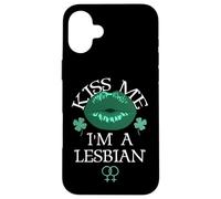 Carcasa para iPhone 16 Plus Kiss Me I'm a Lesbian St Patricks Day Green Lips Les Pride