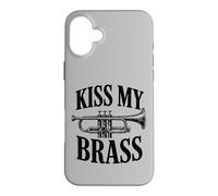 Carcasa para iPhone 16 Plus Kiss My Brass Trompeta Juego de Palabras Divertido Banda de música Músico Juego de Palabras