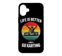 Carcasa para iPhone 16 Plus La Vida es Mejor con Go Karting Vintage Kart Racing