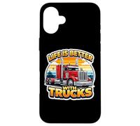 Carcasa para iPhone 16 Plus La Vida es Mejor con Semi Trucks Driver Trucker Truckie Truck
