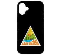 Carcasa para iPhone 16 Plus Lake George New York Mono Line Gráfico Retro Al Aire Libre