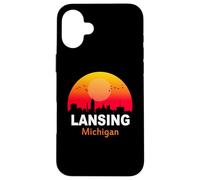 Carcasa para iPhone 16 Plus Lansing Michigan Vintage Sunset Retro City State USA