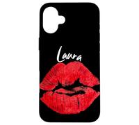 Carcasa para iPhone 16 Plus Laura Red Lips Nombre Personalizado