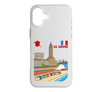 Carcasa para iPhone 16 Plus Le Havre Francia Skyline Retro Viajes Ilustración