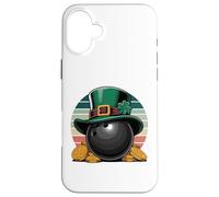 Carcasa para iPhone 16 Plus Leprechaun Bowling Ball St. Patrick's Day Gold