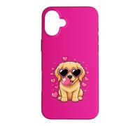 Carcasa para iPhone 16 Plus Lindas Gafas de Sol Golden Retriever Heart Valentines Puppy Love