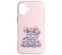 Carcasa para iPhone 16 Plus Lindo Conejo de béisbol de Pascua arcoíris Goteo niños niños niños pequeños