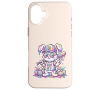 Carcasa para iPhone 16 Plus Lindo Conejo de béisbol de Pascua arcoíris Goteo niños niños niños pequeños