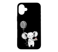 Carcasa para iPhone 16 Plus Lindo Elefante Pastel Globo Celebración Sketch