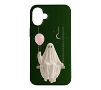 Carcasa para iPhone 16 Plus Lindo Fantasma Espeluznante en Columpio con Globo Rosa Luna Noche