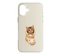 Carcasa para iPhone 16 Plus Lindo Gatito atigrado en Acogedor calcetín Gato mamá Cutecore Kawaii