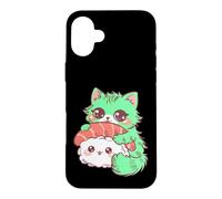 Carcasa para iPhone 16 Plus Lindo Gato Kawaii Camarones Sushi Anime Amante de la Comida