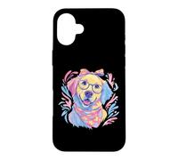 Carcasa para iPhone 16 Plus Lindo Golden Retriever Dog Lover Gráfico Azul Gafas Floral
