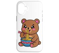 Carcasa para iPhone 16 Plus Lindo Oso Ramen gráfico japonés Kawaii marrón Animal Arte