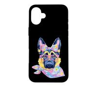 Carcasa para iPhone 16 Plus Lindo Pastor Alemán Perro Amante Gráfico Rosa Gafas Floral
