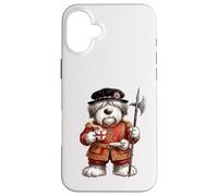 Carcasa para iPhone 16 Plus Lindo Perro Bobtail Torre de Londres Guardián Inglaterra