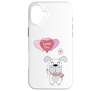 Carcasa para iPhone 16 Plus Lindo Perro con un Globo de corazón Te Amo