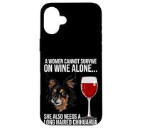 Carcasa para iPhone 16 Plus Long Haired Chihuahua Wine Lover Gift For Her