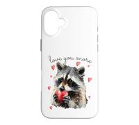 Carcasa para iPhone 16 Plus Love You More Raccoon Holding a Heart Womens Cute Valentine