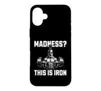 Carcasa para iPhone 16 Plus Madness This Is Iron Espartano Fitness Fuerza Gym Pesas