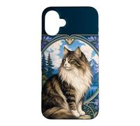 Carcasa para iPhone 16 Plus Majestic Gato de Pelo Largo Art Nouveau Mountain