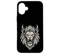 Carcasa para iPhone 16 Plus Majestic Lion Tribal Design Poderosa Cabeza de León Ojos Rojos