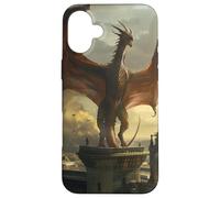 Carcasa para iPhone 16 Plus Majestuoso dragón con Vistas a un Paisaje Urbano gótico al Amanecer