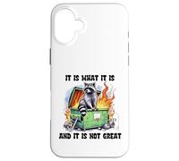 Carcasa para iPhone 16 Plus Mapache filosófico en un contenedor de Basura con Humor de Mal día