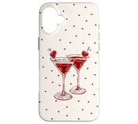 Carcasa para iPhone 16 Plus Martini Glass Pink Olive Bartender and Hearts Cóctel Beige