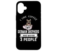 Carcasa para iPhone 16 Plus Me Gusta el café mi Perro Pastor alemán y Tal Vez 3 Personas