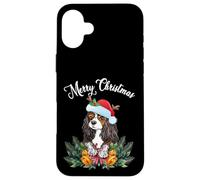 Carcasa para iPhone 16 Plus Mens Womens Kids Merry Christmas Santa Cavalier Dog Mom