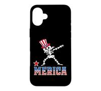 Carcasa para iPhone 16 Plus Merica Skeleton Dabbing 4th of July Patriotic American Flag