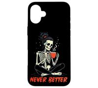 Carcasa para iPhone 16 Plus Messy Bun Drinking Coffee for Women Never Better Skeleton