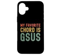 Carcasa para iPhone 16 Plus Mi Acorde Favorito es Gsus Retro Christian Guitar Player Juego de Palabras