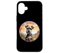 Carcasa para iPhone 16 Plus Miniatura Schnauzer Lover Cute Rainbow Bridge Puppy Dog Art