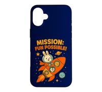 Carcasa para iPhone 16 Plus Misión Divertida Posible: Lindo Conejito Astronauta y tripulación Espacial