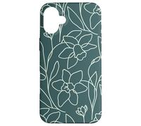 Carcasa para iPhone 16 Plus Modern Line Art Poppy Flower Leaves Boho Dark Green