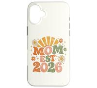 Carcasa para iPhone 16 Plus Mom EST 2026 Groovy Retro Daisy Flower New Mom Mother's Day